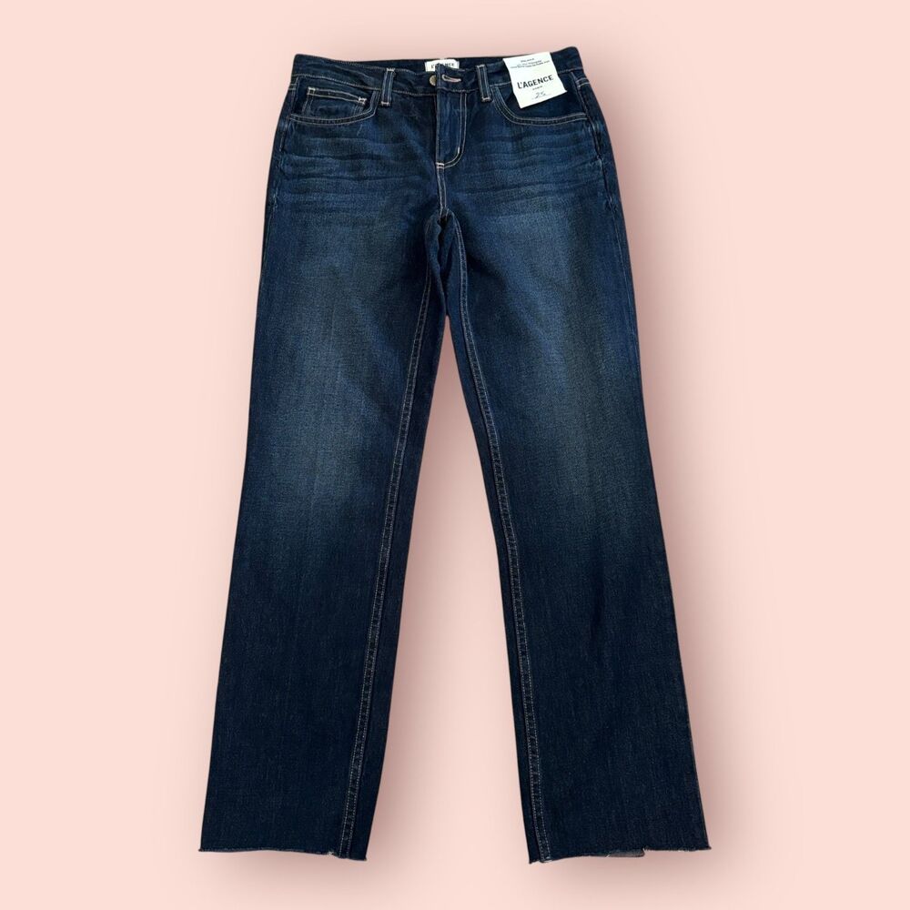 L'AGENCE Paris Milana Jeans Womens Size 25 Blue Dark Wash Raw Hem NEW NWT